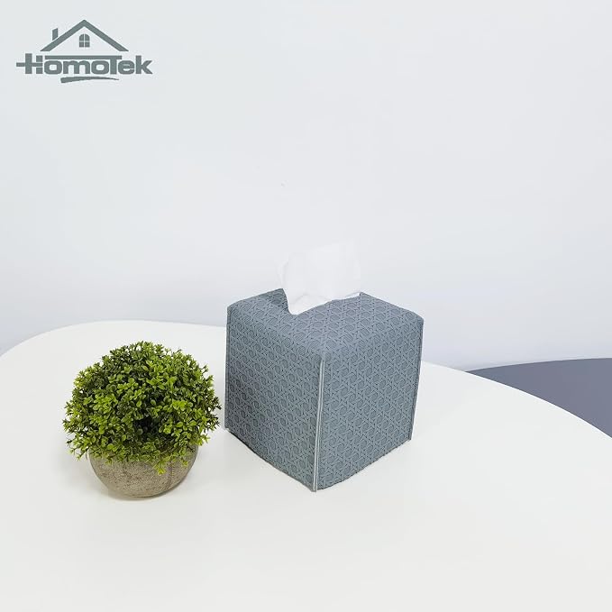 HOMOTEK 2 Pack Tissue Box Cover, Square PU Leather Tissue Holder, Decorative - Image 7