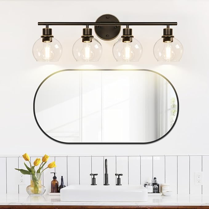 4-Light Bathroom Light Fixtures, Oil Rubbed Bronze Bathroom Lights Over Mirror - Image 5