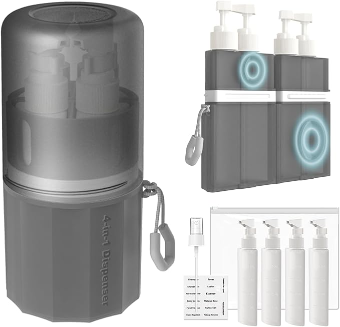 4 in 1 Travel Dispenser Bottle, TSA Approved Refillable Shampoo and Conditioner by Unknown