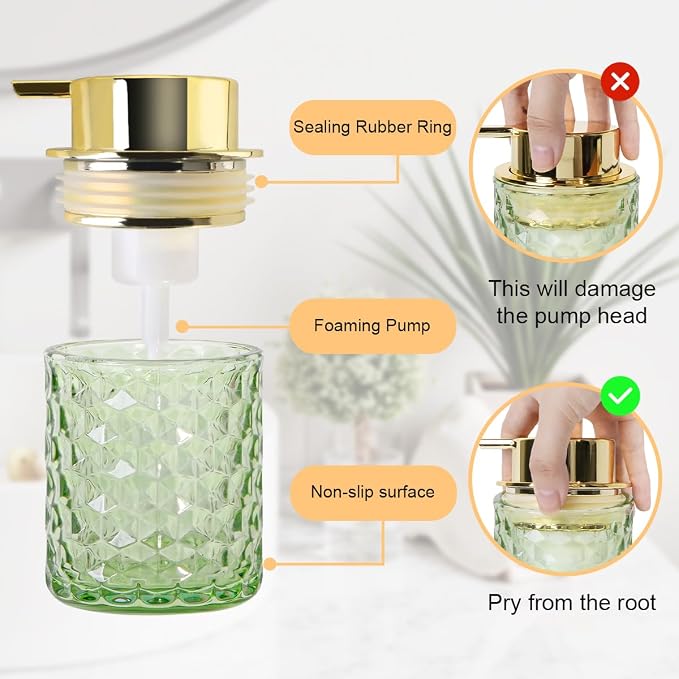 Green Foaming Soap Dispenser, Glass Soap Dispenser - Image 6