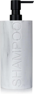 Resin White Marbled Shampoo Engraved Bottle Refillable Pump Dispenser, Durable by IndecorHome
