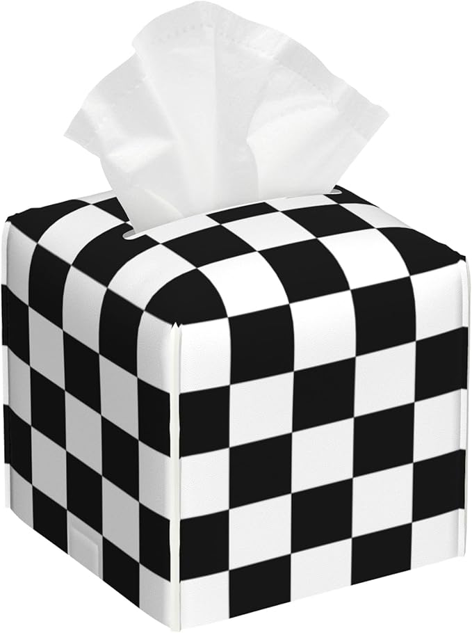 Black and White Checkerboard Tissue Box Cover Square, Square Grid Checkered by sndheke