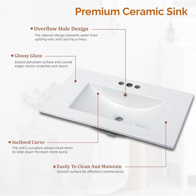 VINGLI 30 Inch White Bathroom Vanity - Image 4