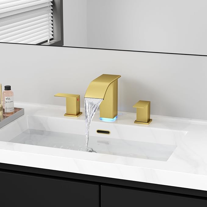 RUMOSE LED Bathroom Faucets Set Brushed Gold 8 inch Bathroom Sink Faucet 3 Hole - Image 9