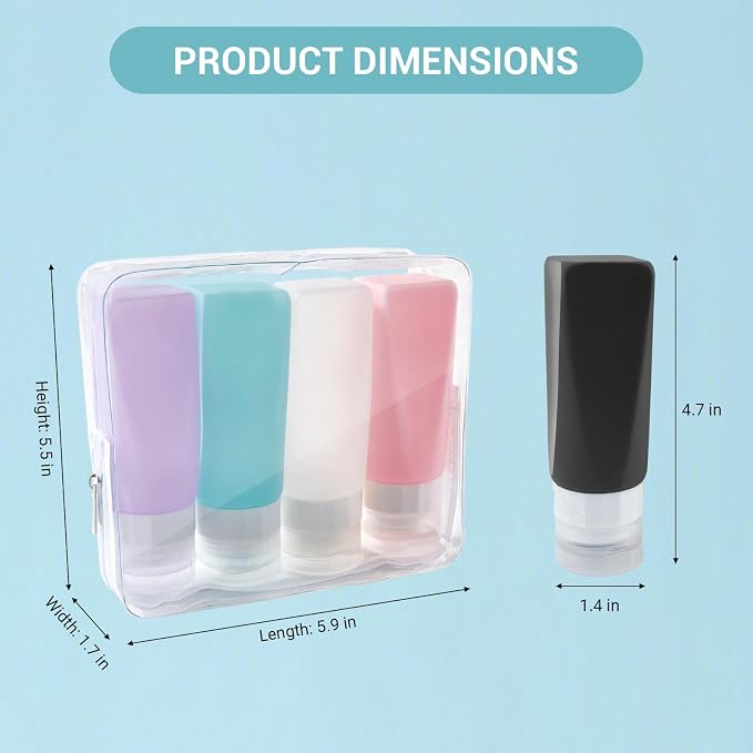 Travel Bottles Leak Proof, 3 oz TSA Approved Silicone Squeezable, Refillable - Image 2