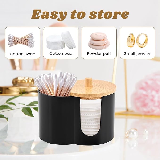 Qtip Holder Dispenser, Dual-Compartment Cotton Swab & Cotton Pad Organizer - Image 5