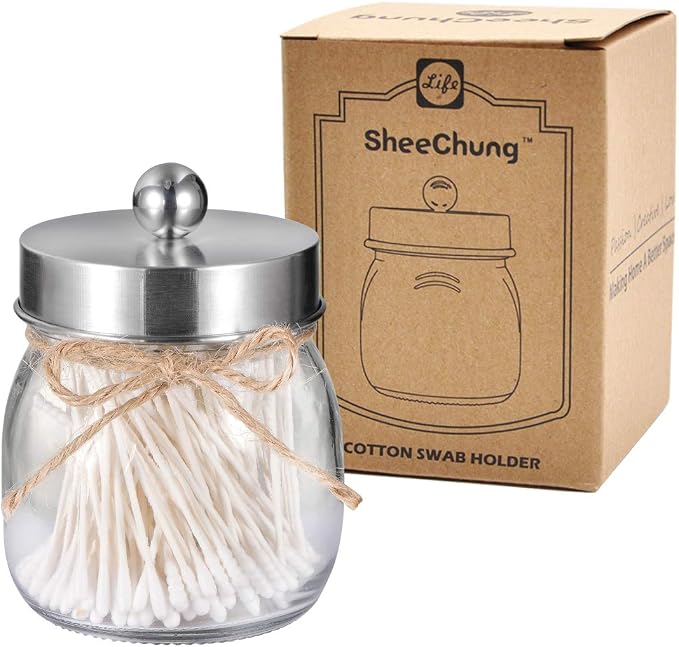 SheeChung Small Mason Jar, Glass Qtip Holder, Apothecary Jars - Image 7