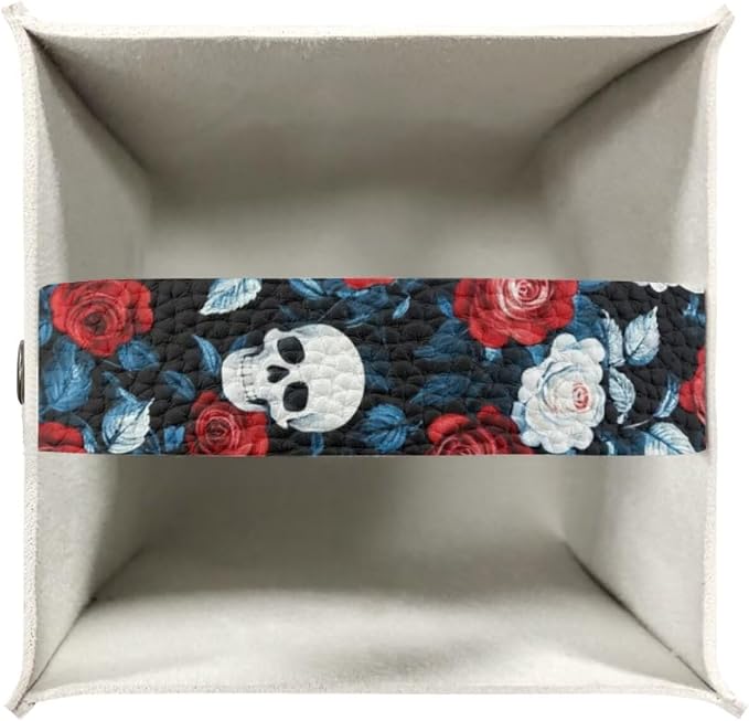 Red Rose Skull Modern Tissue Box Holder, Waterproof Square PU Leather Napkin - Image 3