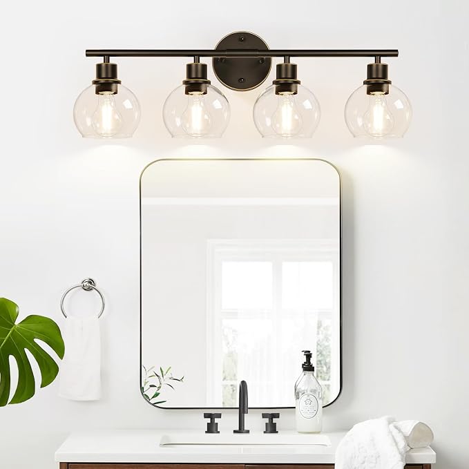 4-Light Bathroom Light Fixtures, Oil Rubbed Bronze Bathroom Lights Over Mirror - Image 7