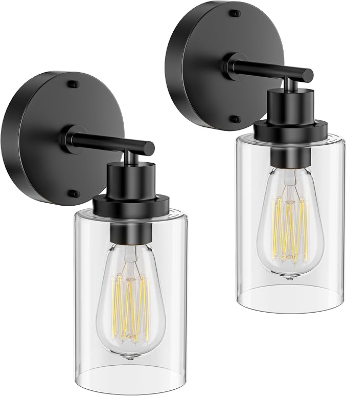GORDNWE Set of 2 Bathroom Wall Sconce, Matte Black Vanity Light, Modern Wall by GORDNWE