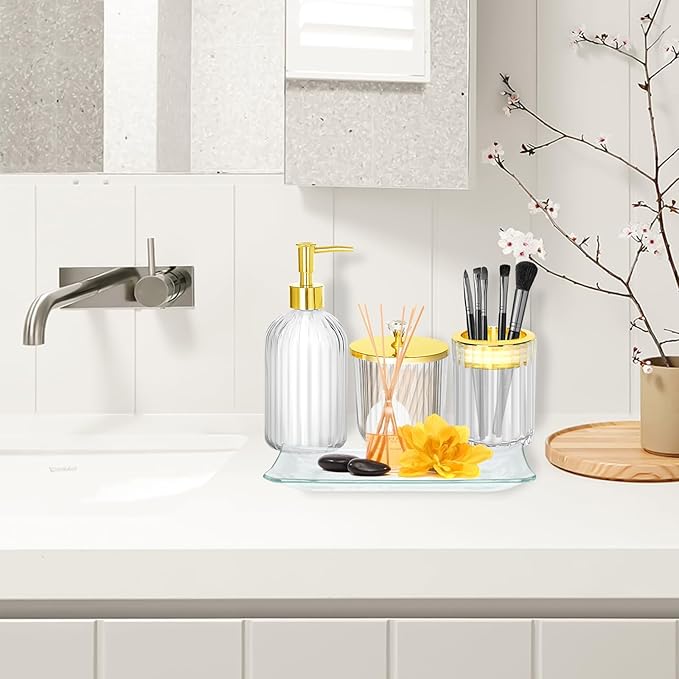 Bathroom Accessories Set, Toothbrush Holder, Apothecary Jar, Vanity Tray - Image 3