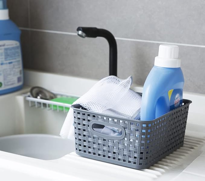 Grey Plastic Woven Storage Basket - Image 4