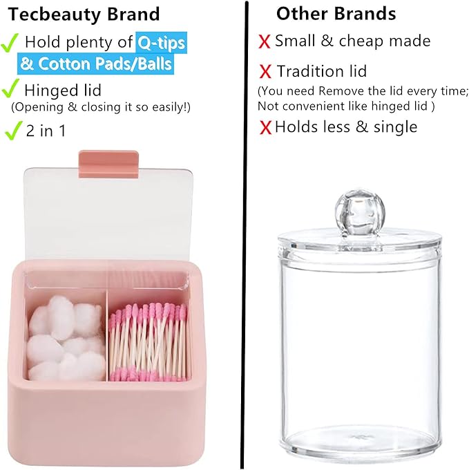 Tecbeauty 2pcs Qtips Holder Dispenser Cotton Swabs Storage Organizer Plastic - Image 5