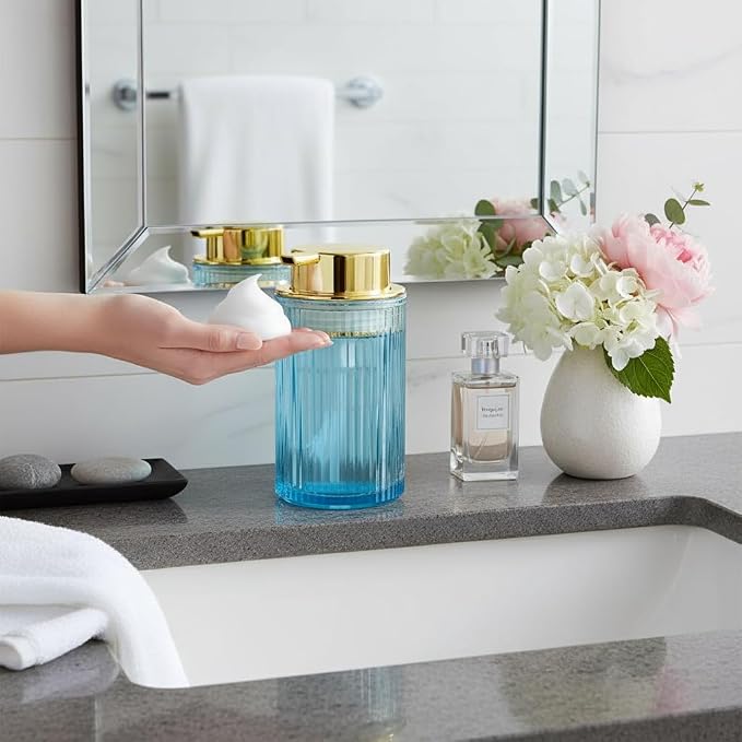 Foaming Soap Dispenser, 12 Oz Blue Glass Foam Hand Soap Dispenser, Refillable - Image 2