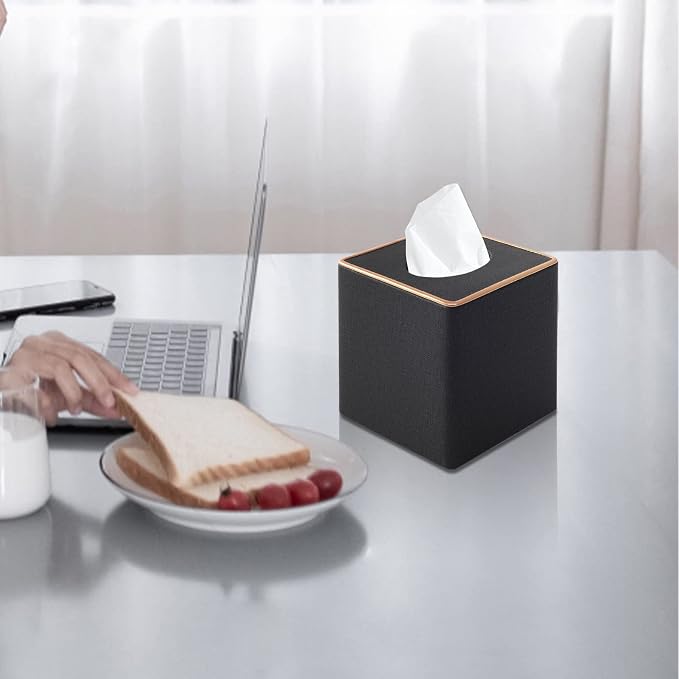Linen Square Tissue Box Cover, Cube Tissue Box Holder－Excellent Rosegold - Image 7