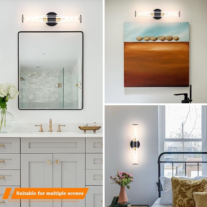 Black and Gold Bathroom Wall Sconces, Hardwired Sconce Wall Decor Set of 2 - Image 4
