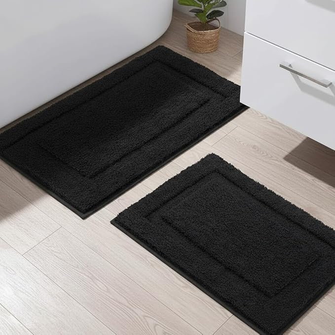 SHACOS Super Soft Black Bathroom Rugs Set of 2 Pieces 32x20 + 24x16 inch Non by SHACOS