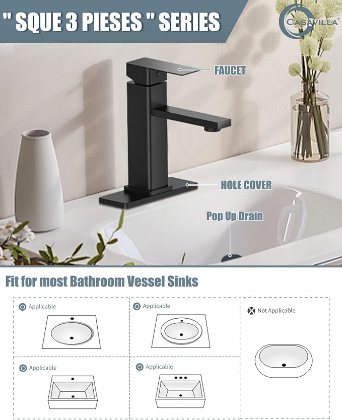 Bathroom Faucet Set with Pop Up Drain, Single Handle Black Bathroom Sink Faucet - Image 2
