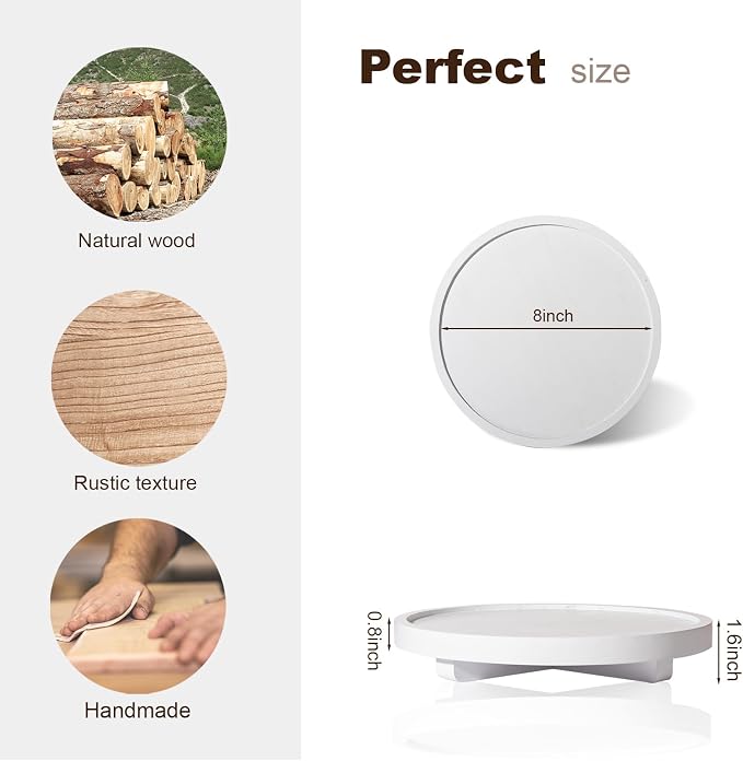 Round Decorative Tray Wood Bathroom Counter Organizer Farmhouse Kitchen Decor - Image 5