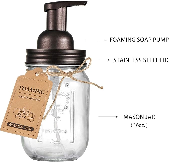 Amolliar Mason Jar Foaming Soap Dispenser, Rustproof Stainless Steel Lid - Image 7