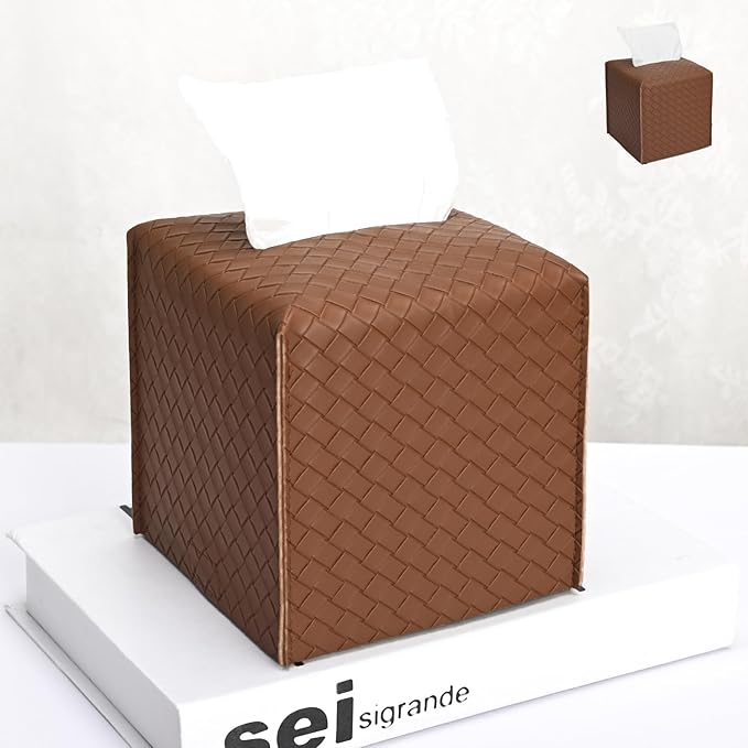 HOMOTEK 2 Pack Tissue Box Cover, Square PU Leather Tissue Holder, Decorative by HOMOTEK