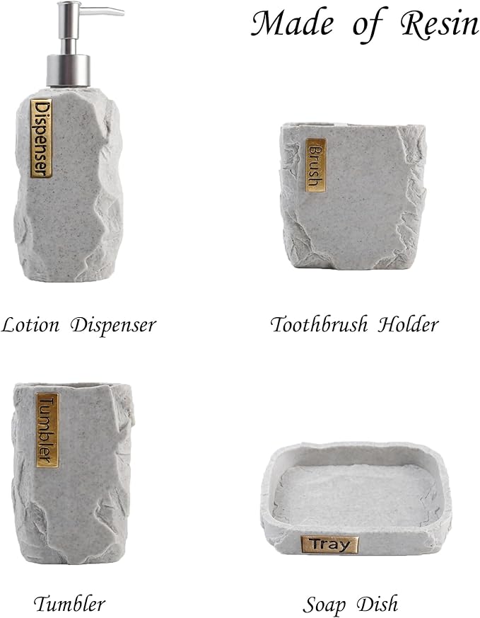 Hymmah Bathroom Accessories Set, Marble Design Toothbrush Holder, Farmhouse - Image 3