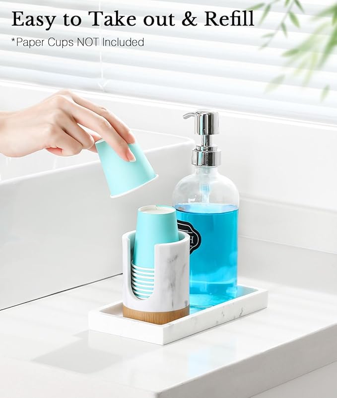 Luxspire Bathroom Cup Dispenser, 3oz Dixie Cup Dispenser, Marble Resin Dixie - Image 3