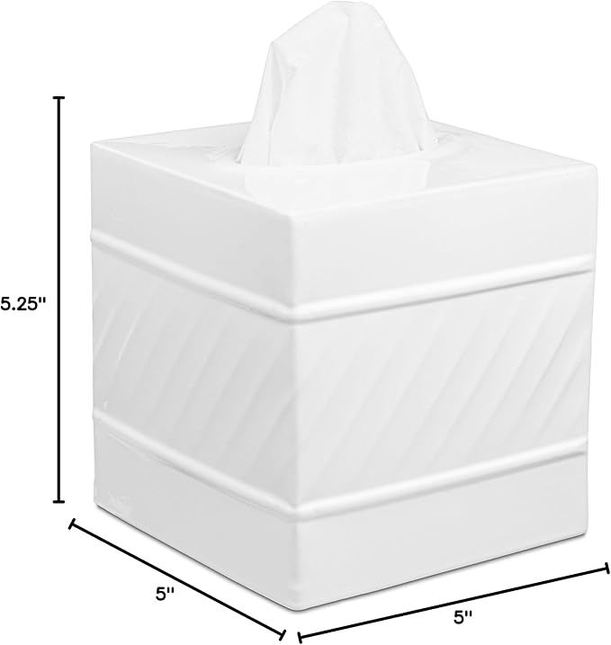 Monarch Abode Tissue Box Cover Square – Handcrafted Wave Embossed White Metal - Image 7