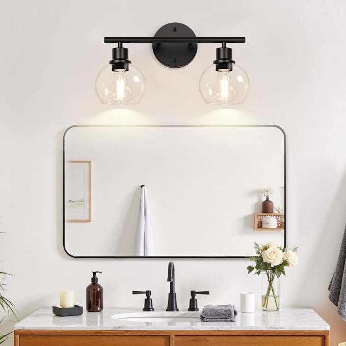 2-Light Bathroom Vanity Light, Matte Black Bathroom Light Fixture Over Mirror - Image 7