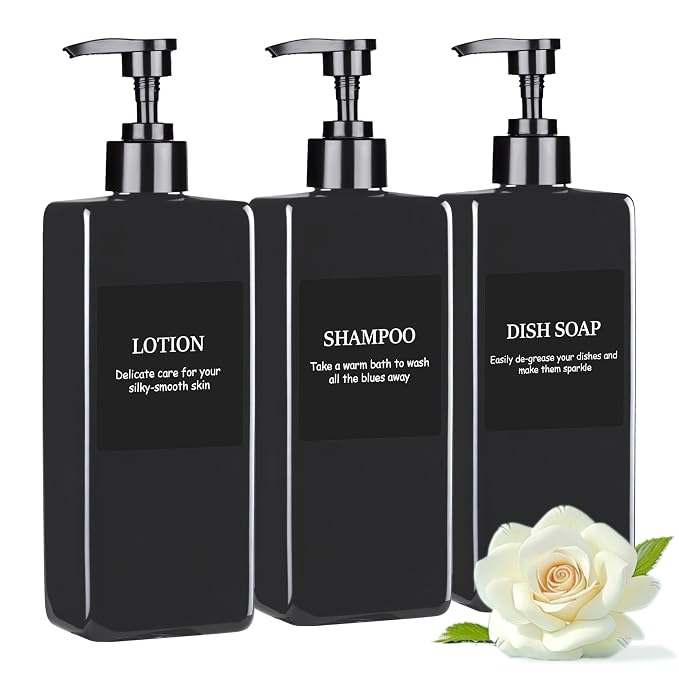 Refillable Shampoo and Conditioner Dispenser Plastic Shampoo Pump Bottles Set by GIVITASOT