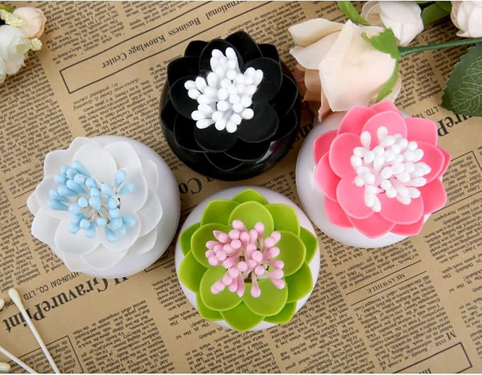 Bloss 4 Packs Lotus Qtip Holders Bathroom Organizer Accessories, Unique - Image 4