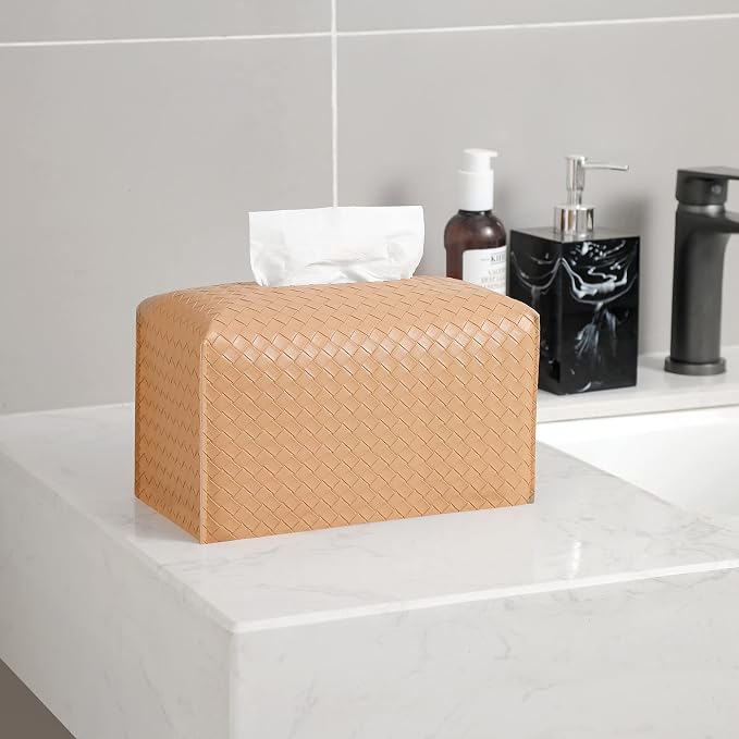 Tissue Box Cover PU Leather Tissue Holder Square Facial Tissue Case Facial - Image 2
