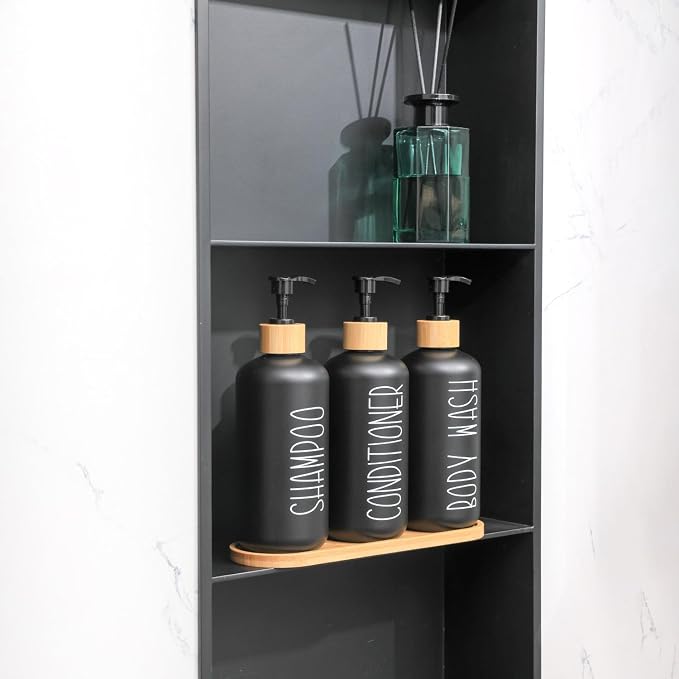 MOMEEMO Black Shower Soap Dispenser Set, Contains 3 Extra-Thick PET Plastic - Image 4