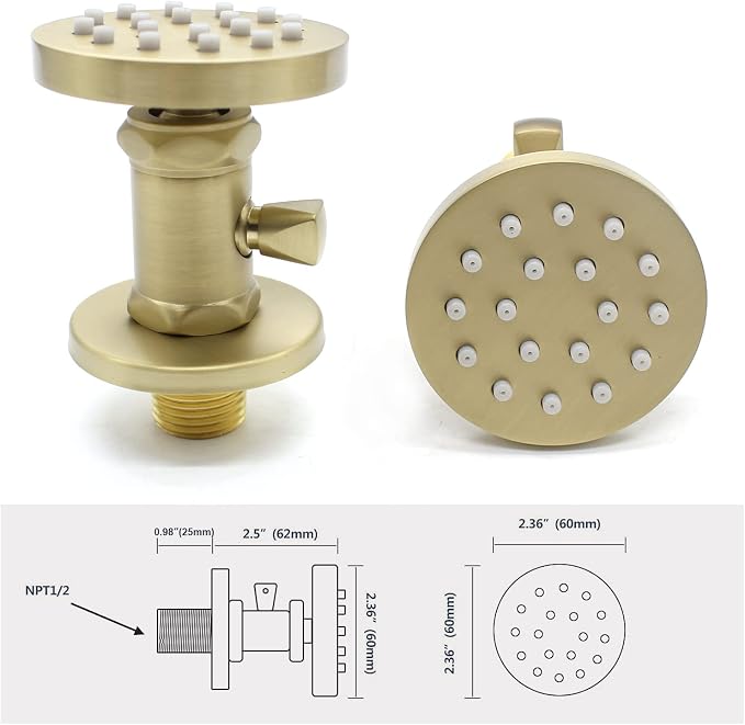 Solid Brass Shower Jets with On Off Switch Brushed Gold Round Shower Body - Image 5