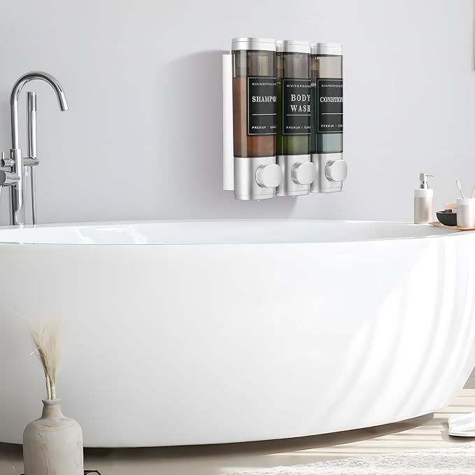 Shower Soap Dispenser 3 Chamber No Drill Wall-Mounted, Shampoo and Conditioner - Image 6