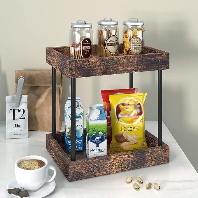 2 Tier Bathroom Organizer Countertop, Wooden Bathroom Trays - Image 5