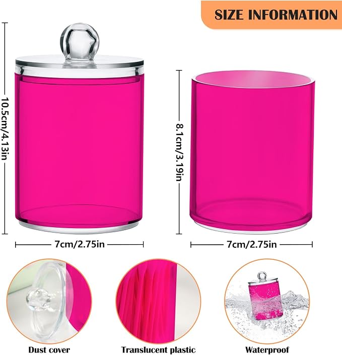 Deep Pink Qtip Holder Organizer Dispenser Cotton Swabs Cans Plastic Jars - Image 3