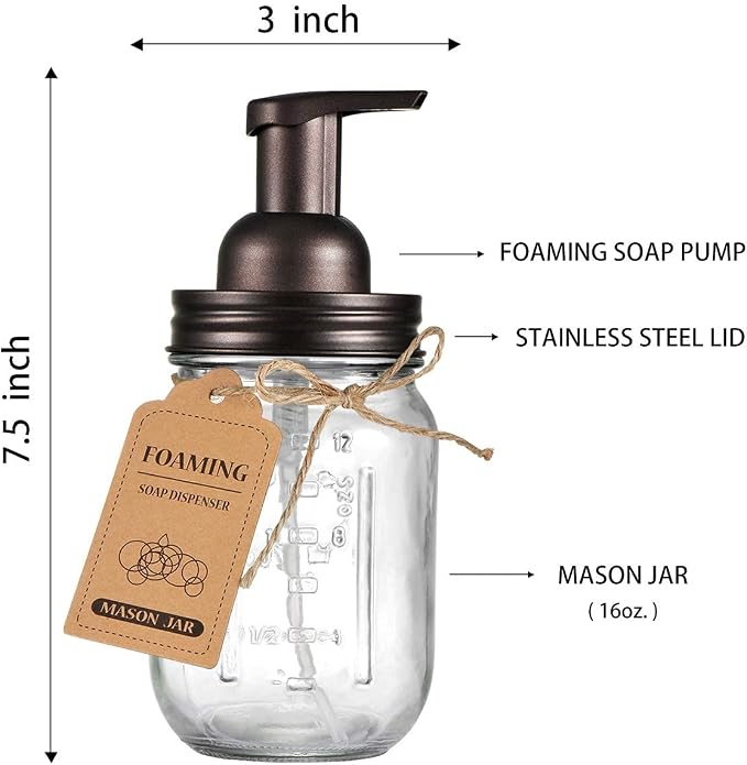 Amolliar Mason Jar Foaming Soap Dispenser, Rustproof Stainless Steel Lid - Image 7