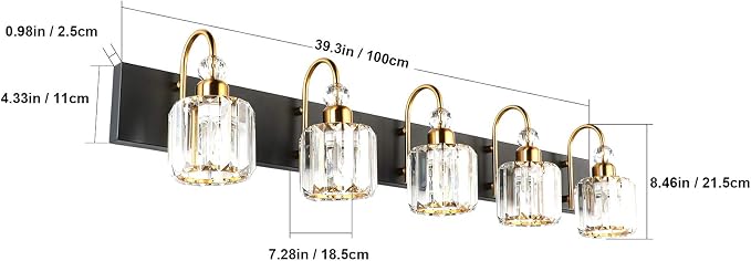 Ralbay Modern LED Bathroom Vanity Lights 5-Lights Crystal Vanity Lights Over - Image 7