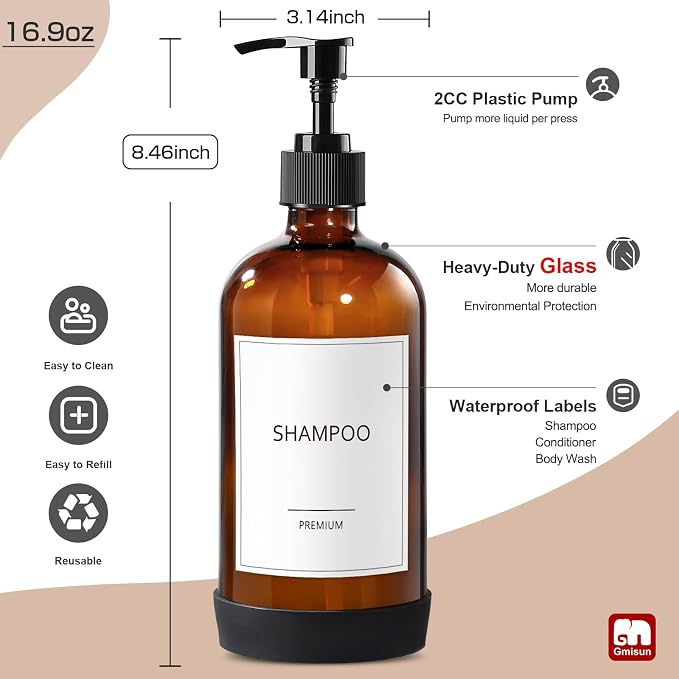 GMISUN Glass Shampoo and Conditioner Dispenser - Image 4