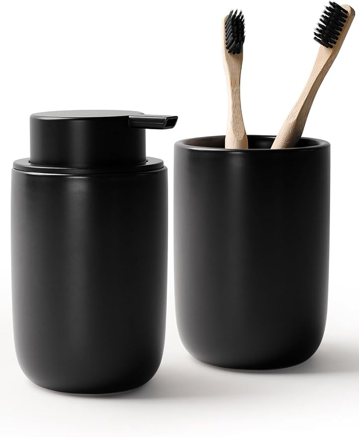 Bosilunlife Soap Dispenser and Toothbrush Holder Set - 11Oz Foam Soap Dispenser by BosilunLife