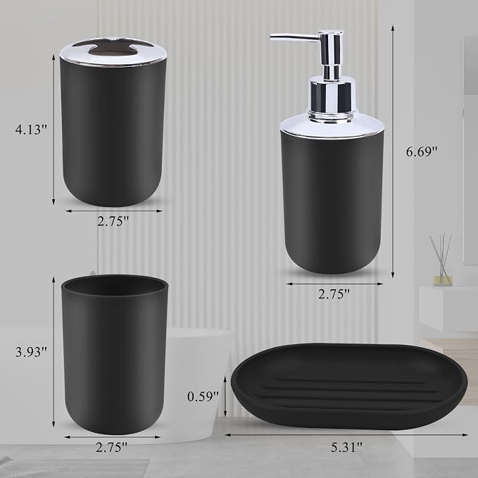 4 Piece Bathroom Accessories Set, Plastic Bathroom Accessory Set, Toothbrush - Image 2