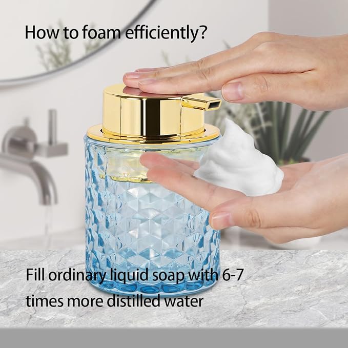 Blue Glass Foaming Soap Dispenser, Bathroom Refillable 10 Oz Foam Hand Soap - Image 5