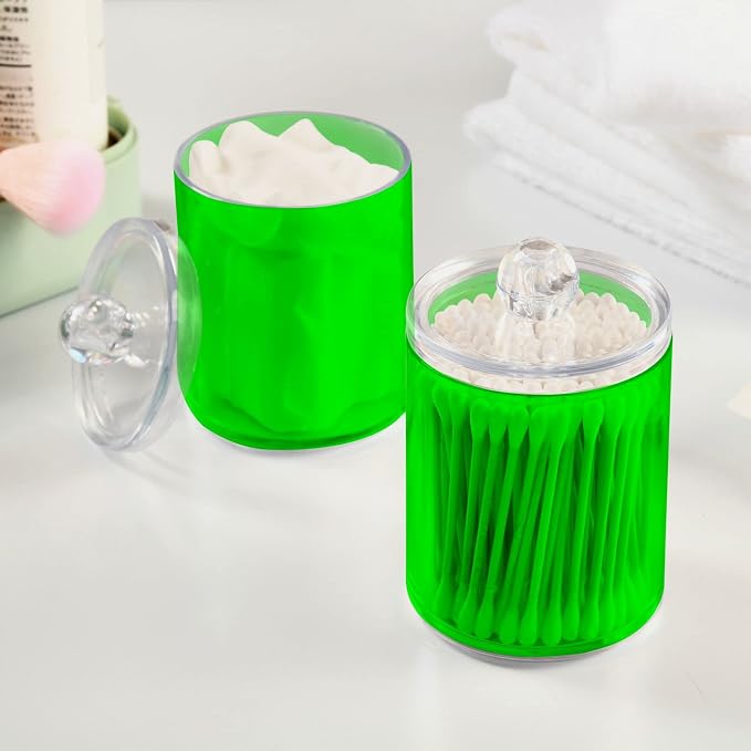 Green Qtip Holder Organizer Dispenser Cotton Swabs Cans Plastic Jars - Image 5