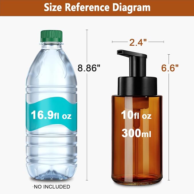 Amber Foam Soap Dispenser, 10 oz/300ml Glass Foaming Soap Dispenser, Refillable - Image 3