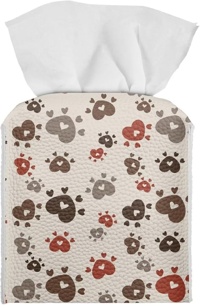 Brown Dog Paws Tissue Box Cover Holder Stylish PU Leather Square Tissue Box by Pzuqiu
