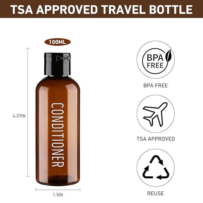 Travel Bottles for Toiletries 4 Pack 3.4oz/100ml TSA Approved Travel Size - Image 2
