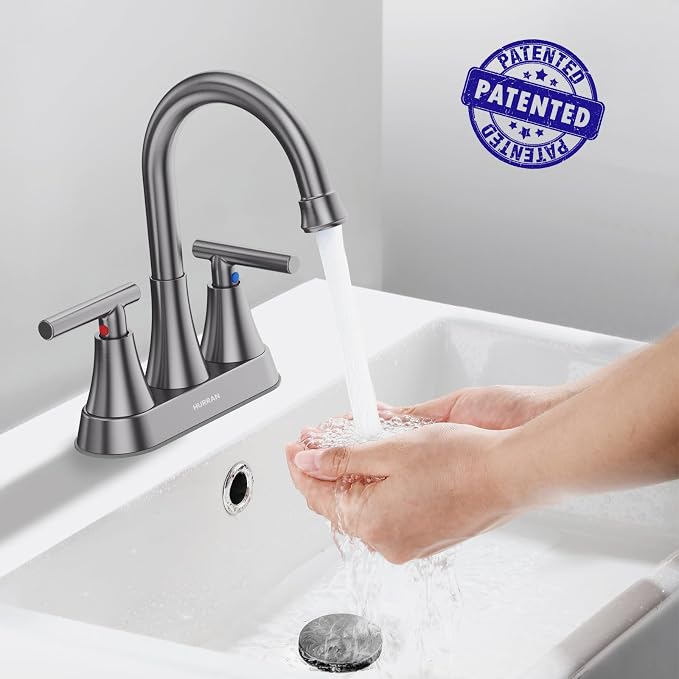 Bathroom Faucets for Sink 3 Hole, Hurran 4 inch Brushed Grey Bathroom Sink - Image 2