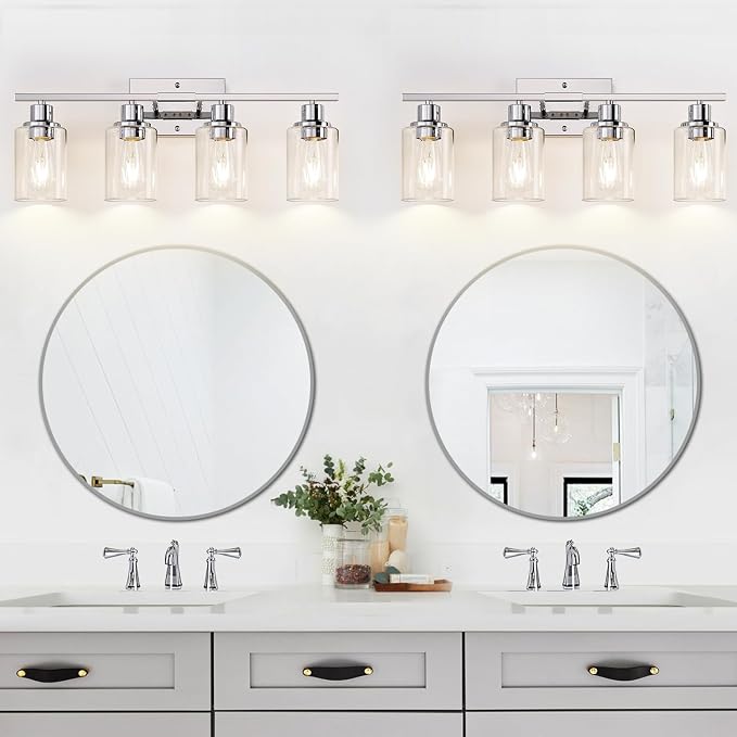 4 Light Bathroom Light Fixtures, Chrome Vanity Lights - Image 6