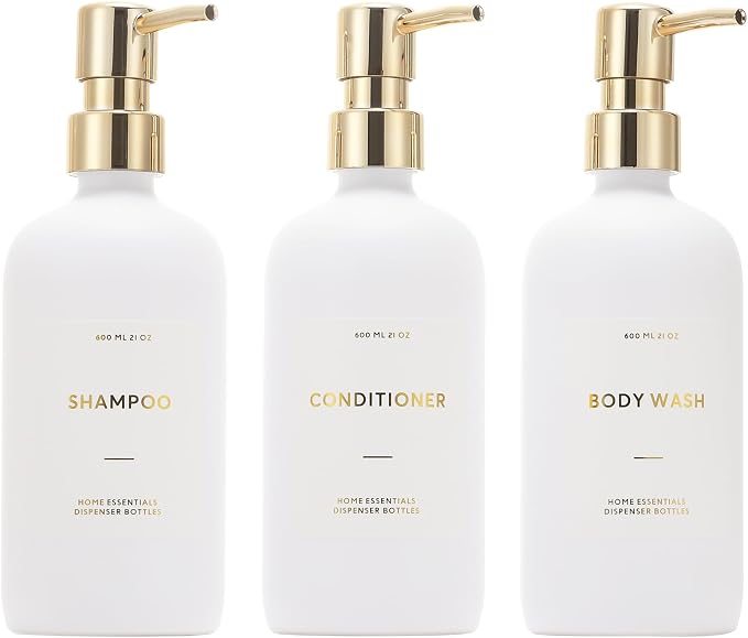 HOMCDALY Shampoo and Conditioner Dispenser, 21oz 3-Pack Refillable Pump Bottles by HOME